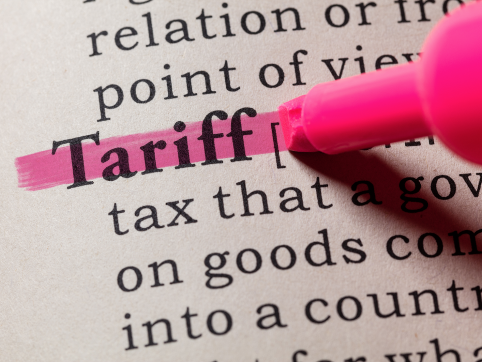 the word tariff highlighted in a dictionary